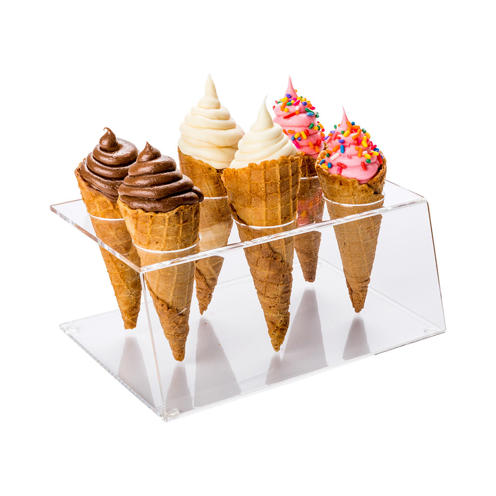 Clear Tek Clear Acrylic Ice Cream Cone Stand - 6 slots - 7" x 5" x 3 1/4" - 1 count box