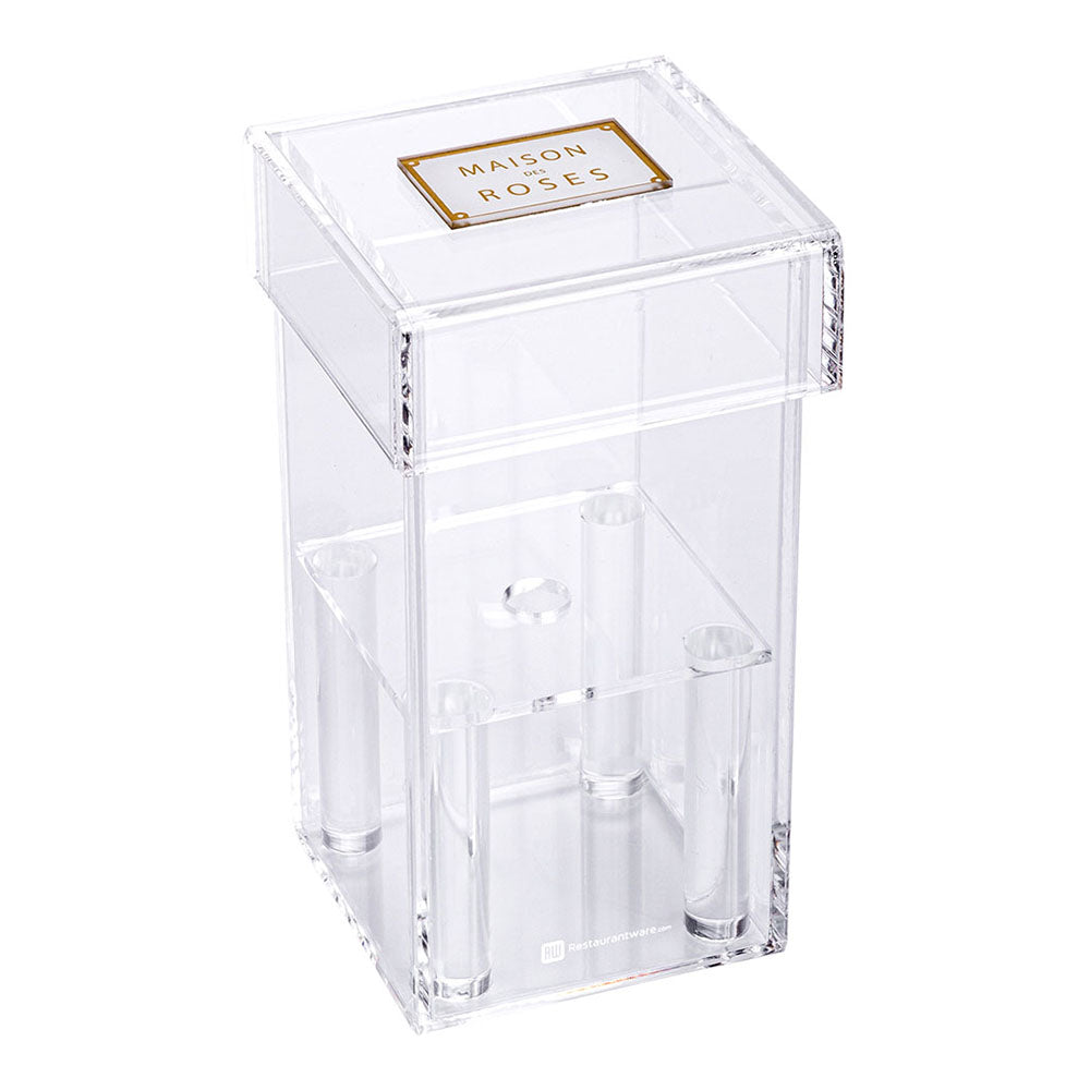 Clear Tek Clear Acrylic Tall Flower Box Vase - 1 hole, with Lid - 3 1/4" x 3 1/4" x 6" - 1 count box