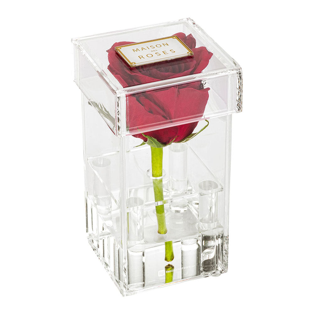 Clear Tek Clear Acrylic Tall Flower Box Vase - 1 hole, with Lid - 3 1/4" x 3 1/4" x 6" - 1 count box