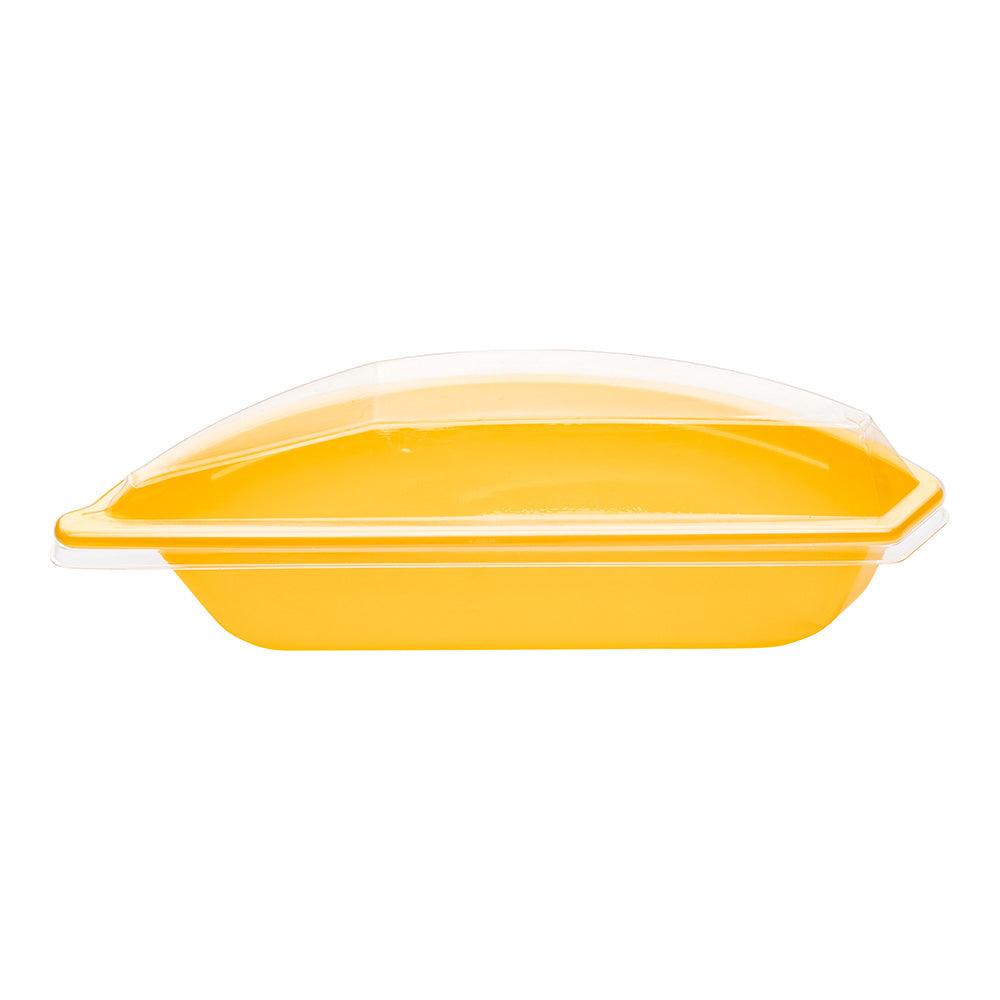 7 oz Yellow Plastic Banana Split Pudding Box - with Lid - 8" x 3" x 2 1/2" - 100 count box