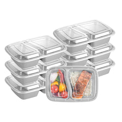 Asporto 32 oz Silver Plastic 2 Compartment Food Container - with Clear Lid, Microwavable - 8 3/4