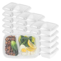 Asporto 32 oz White Plastic 2 Compartment Food Container - with Clear Lid, Microwavable - 8 3/4