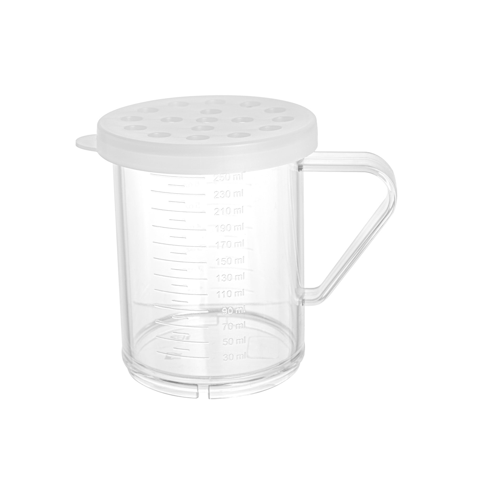 RW Base 10 oz Clear Polycarbonate Dredge Spice Shaker - with White Extra Coarse Lid - 4 3/4" x 3 1/4" x 4" - 1 count box