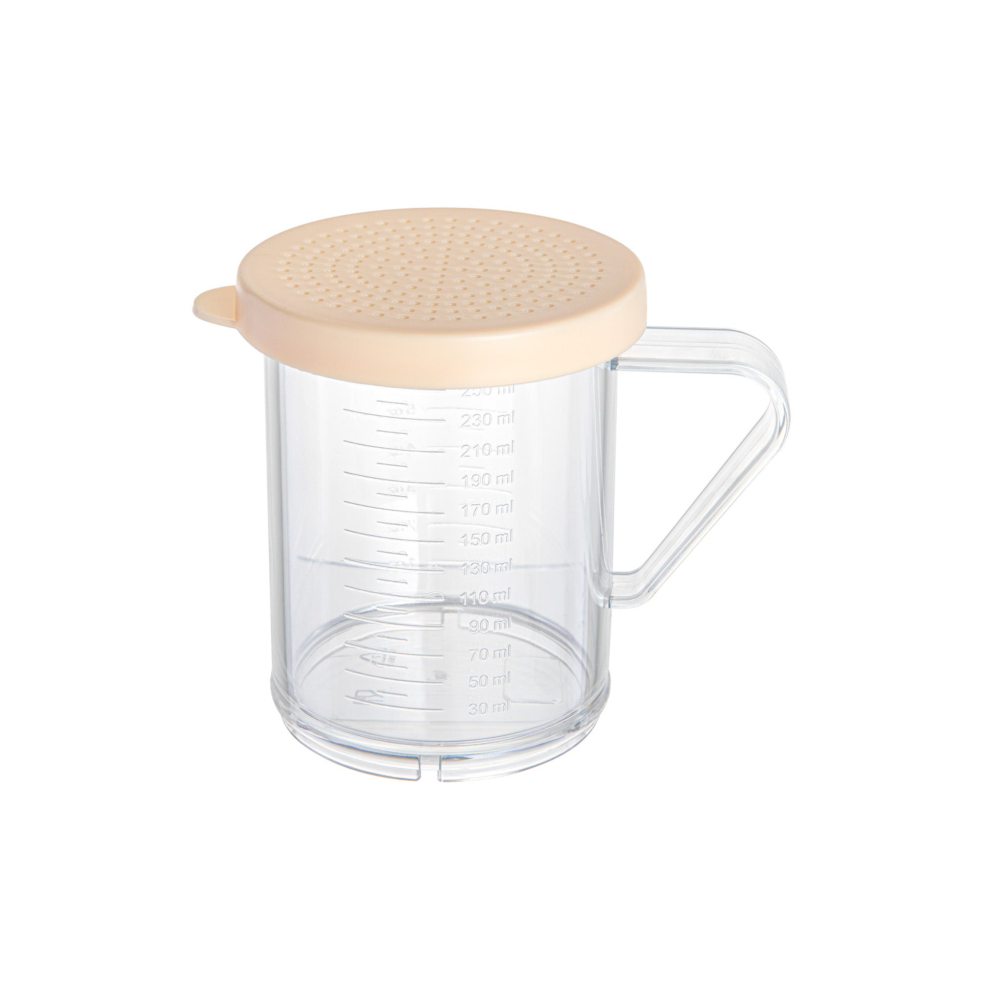 RW Base 10 oz Clear Polycarbonate Dredge Spice Shaker - with Beige Fine Lid - 4 3/4" x 3 1/4" x 4" - 1 count box