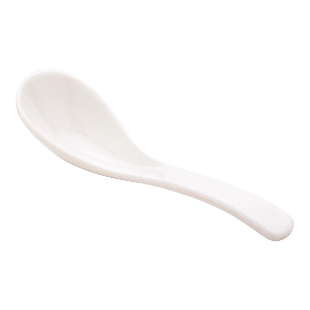 Voga 1 oz White Melamine Chinese Soup Spoon - Classic - 5" x 1 1/2" x 1" - 10 count box