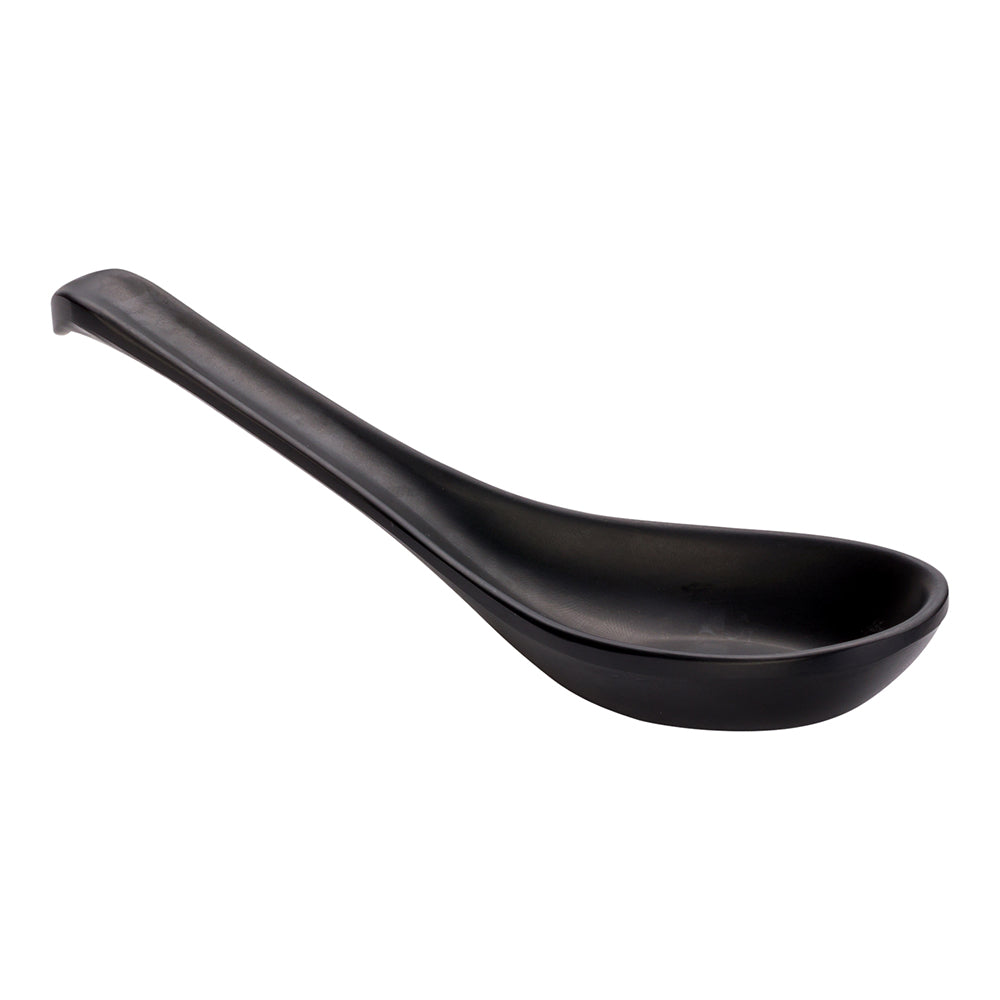 Voga 1 oz Black Melamine Tasting Spoon - Japonais, Curva - 5 3/4" x 1 1/2" x 1" - 10 count box