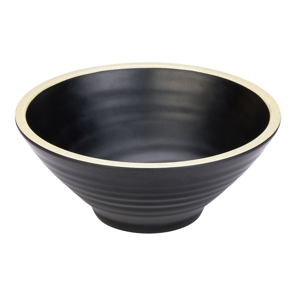 Voga 53 oz Black Melamine Rippled Bowl - Japonais, Faux Granite Rim - 7 1/4" x 7 1/4" x 3" - 2 count box