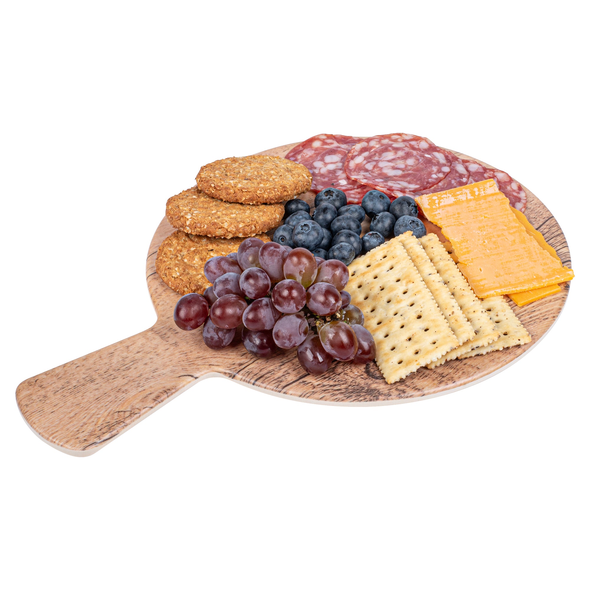 Voga Countryside Round Brown Melamine Serving Board - Faux Wood, with Handle - 12 1/2" x 9" x 1/2" - 1 count box