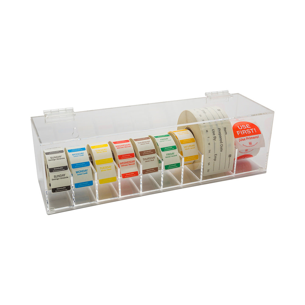 RW Smart Clear Acrylic Label Dispenser - 9 Slots, with Lid - 15" x 3 1/4" x 3 1/2" - 1 count box