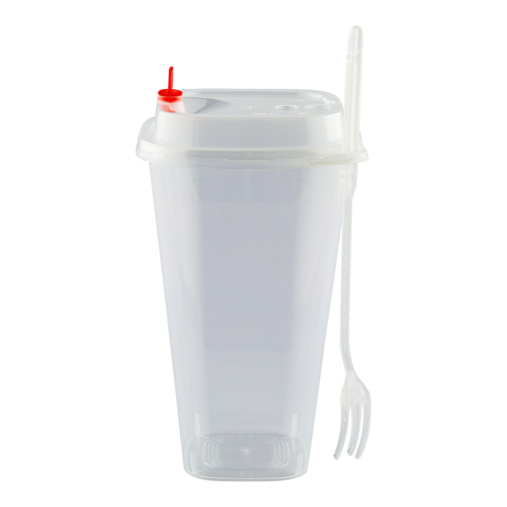 Asporto 17 oz Clear Plastic Salad To Go Cup - with Clear Lid and Fork - 3 1/2" x 3 1/2" x 4" - 100 count box