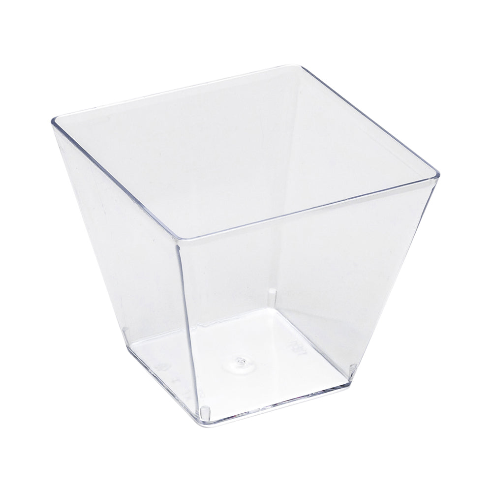 4 oz Square Clear Plastic Small Kova Cup - 2 1/4" x 2 1/4" x 2" - 100 count box