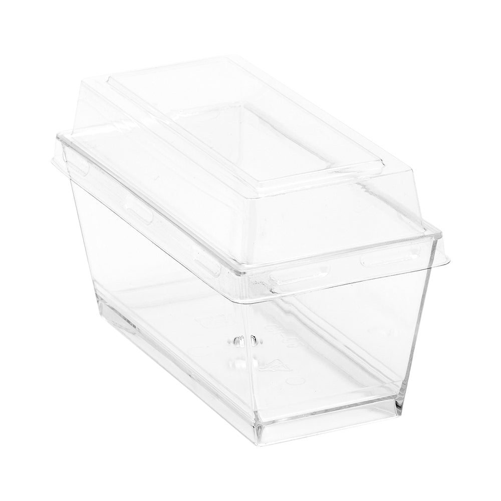 5 oz Rectangle Clear Plastic Cake / Dessert Container - with Lid - 4" x 2" x 1 3/4" - 100 count box