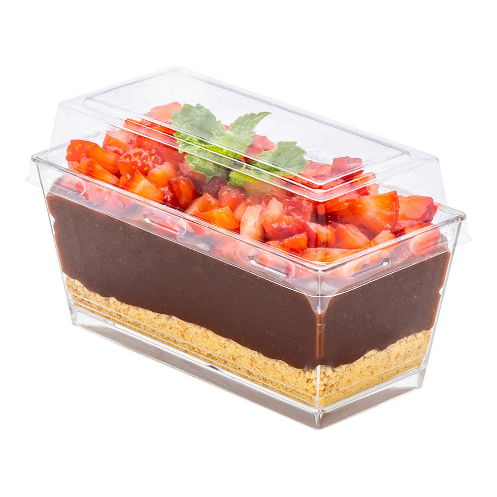 5 oz Rectangle Clear Plastic Cake / Dessert Container - with Lid - 4" x 2" x 1 3/4" - 100 count box