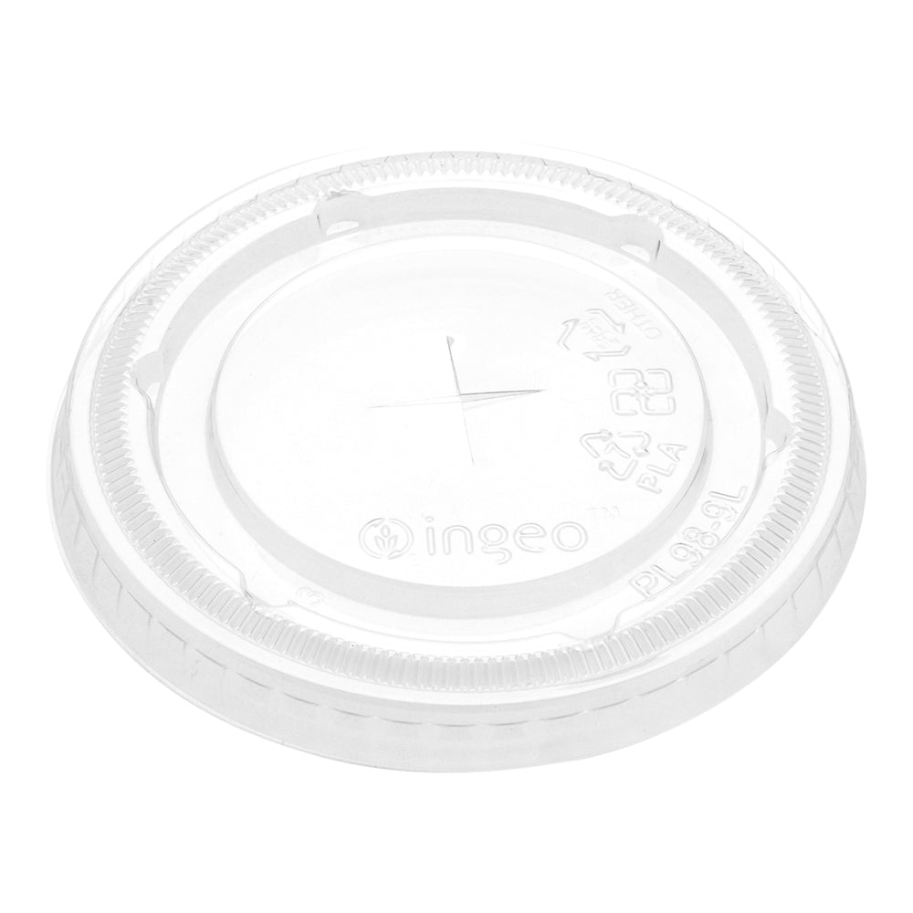 Zero Waste Round Clear PLA Plastic Flat Lid - Fits 9, 12, 16 and 20 oz Drinking Cup, Compostable - 1000 count box