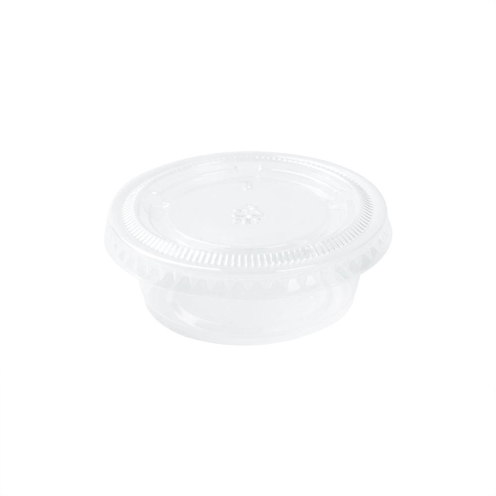 RW Base Round Clear Plastic Portion Cup Lid - Fits 1.5, 2, and 2.5 oz - 2 1/2" x 2 1/2" x 1/4" - 2000 count box