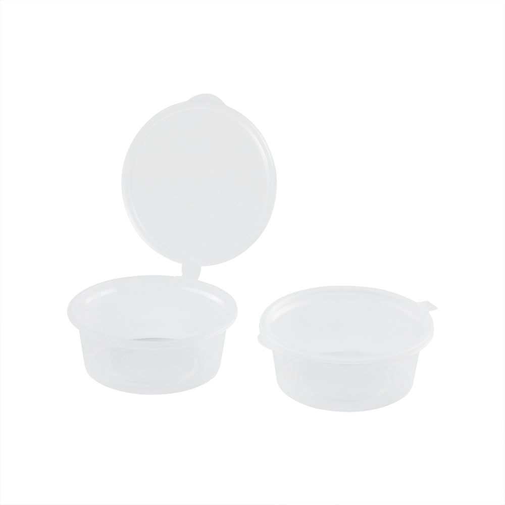 RW Base 2 oz Clear Plastic Portion Cup - with Hinged Lid - 2 3/4" x 2 3/4" x 1" - 2000 count box