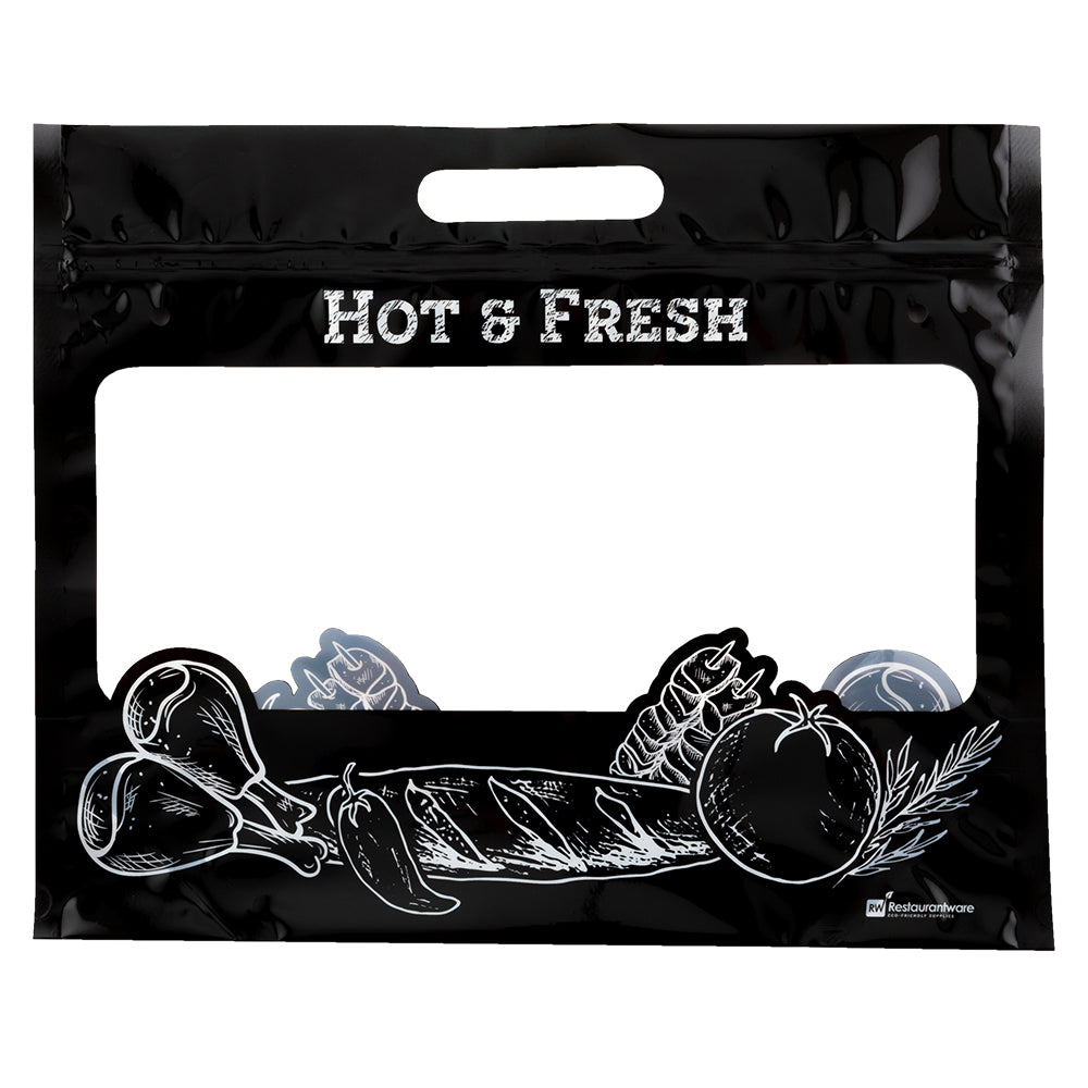 Bag Tek Black Plastic Rotisserie Chicken / Hot Food Bag - Hot & Fresh - 12 3/4" x 5 3/4" x 10 1/4" - 100 count box