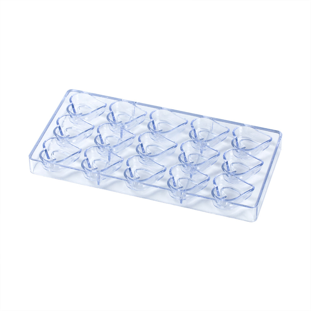 Pastry Tek Polycarbonate Heart Outline Candy / Chocolate Mold - 15-Compartment - 10 count box