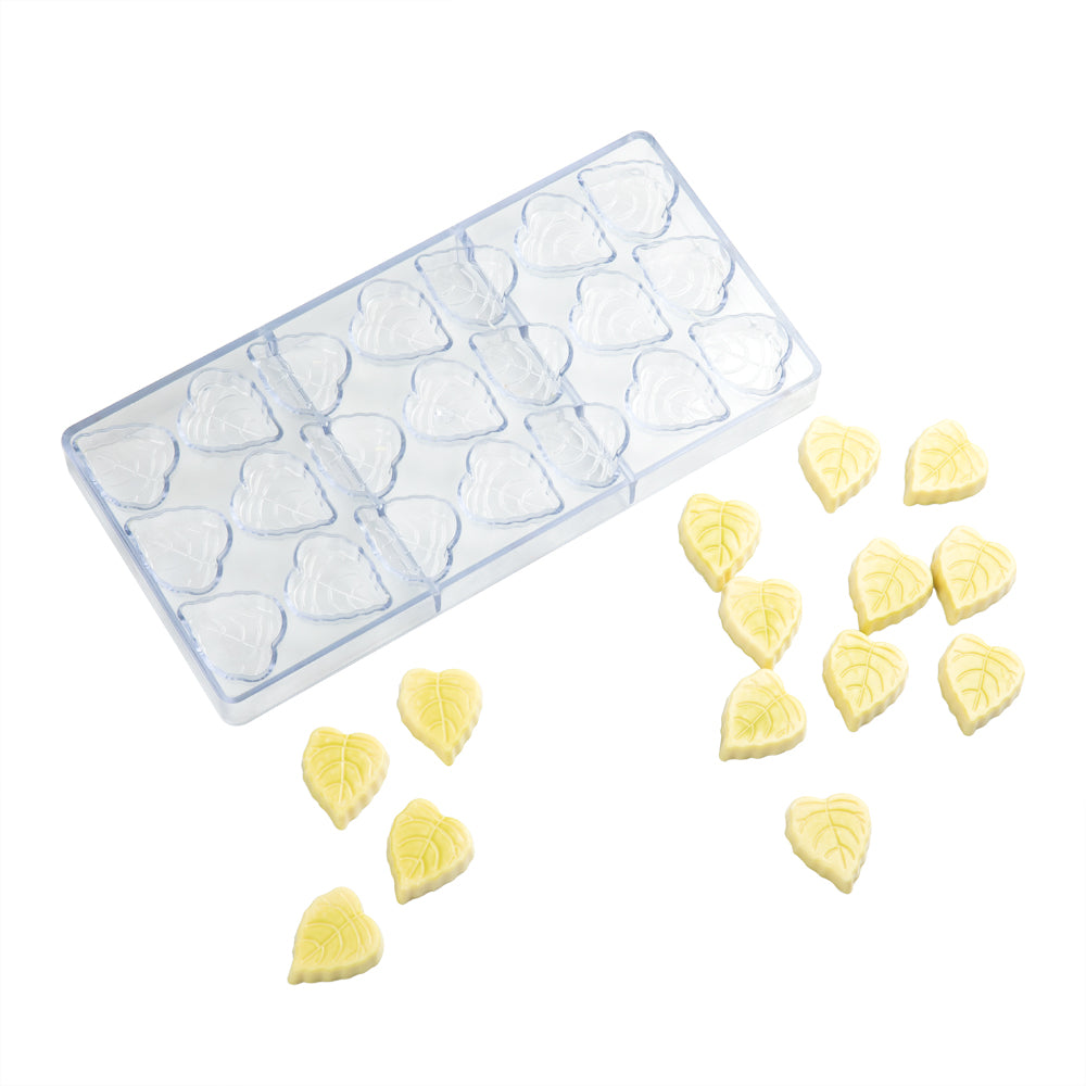 Pastry Tek Polycarbonate Leaf Candy / Chocolate Mold - 21-Compartment - 10 count box