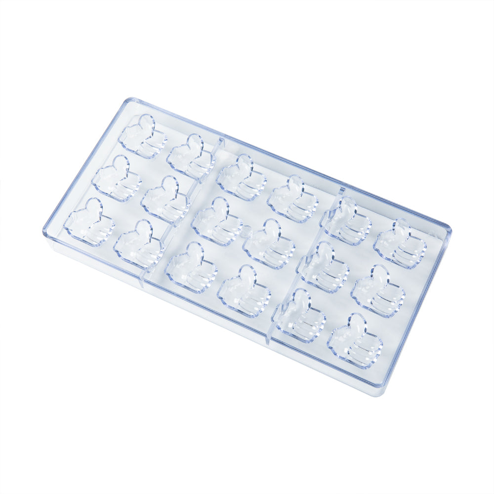 Pastry Tek Polycarbonate Thumbs Up Candy / Chocolate Mold - 18-Compartment - 10 count box