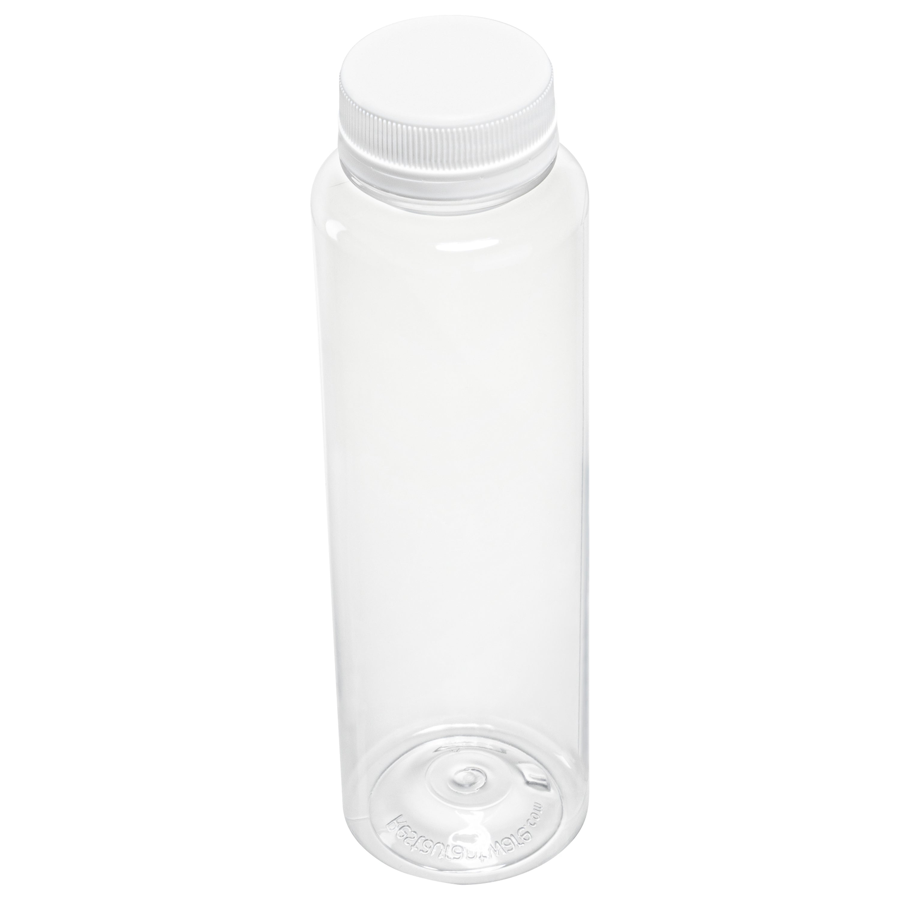 12 oz Round Clear Plastic Cold Pressed Juice Bottle - with Safety Cap - 2" x 2" x 7 1/4" - 100 count box