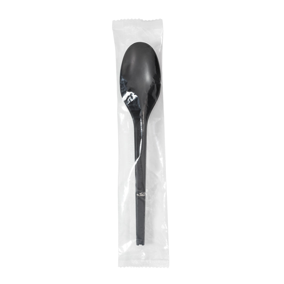 Basic Nature Black CPLA Plastic Spoon - Wrapped, Heat-Resistant - 6 1/2" - 250 count box