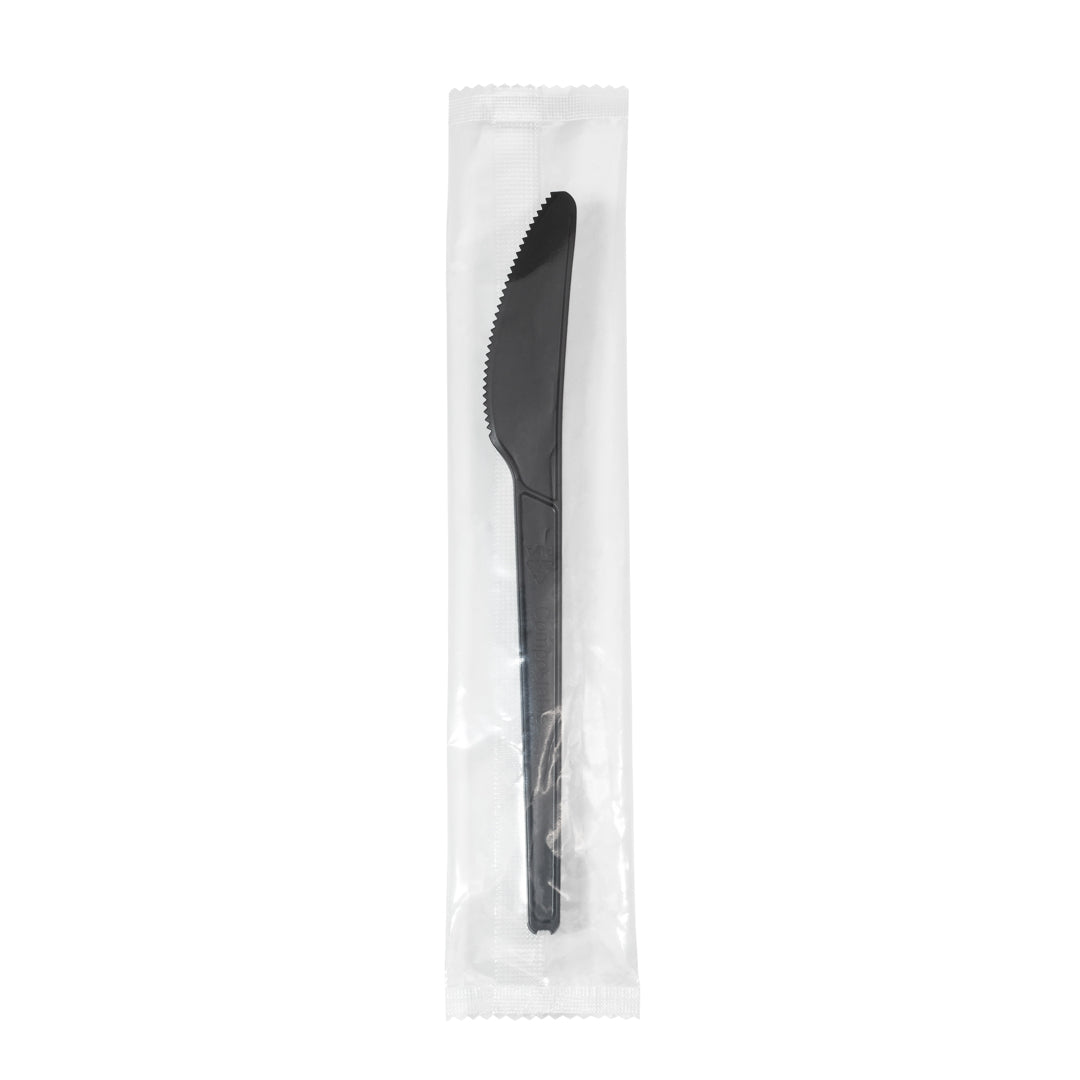 Basic Nature Black CPLA Plastic Knife - Wrapped, Heat-Resistant - 6 1/2" - 250 count box