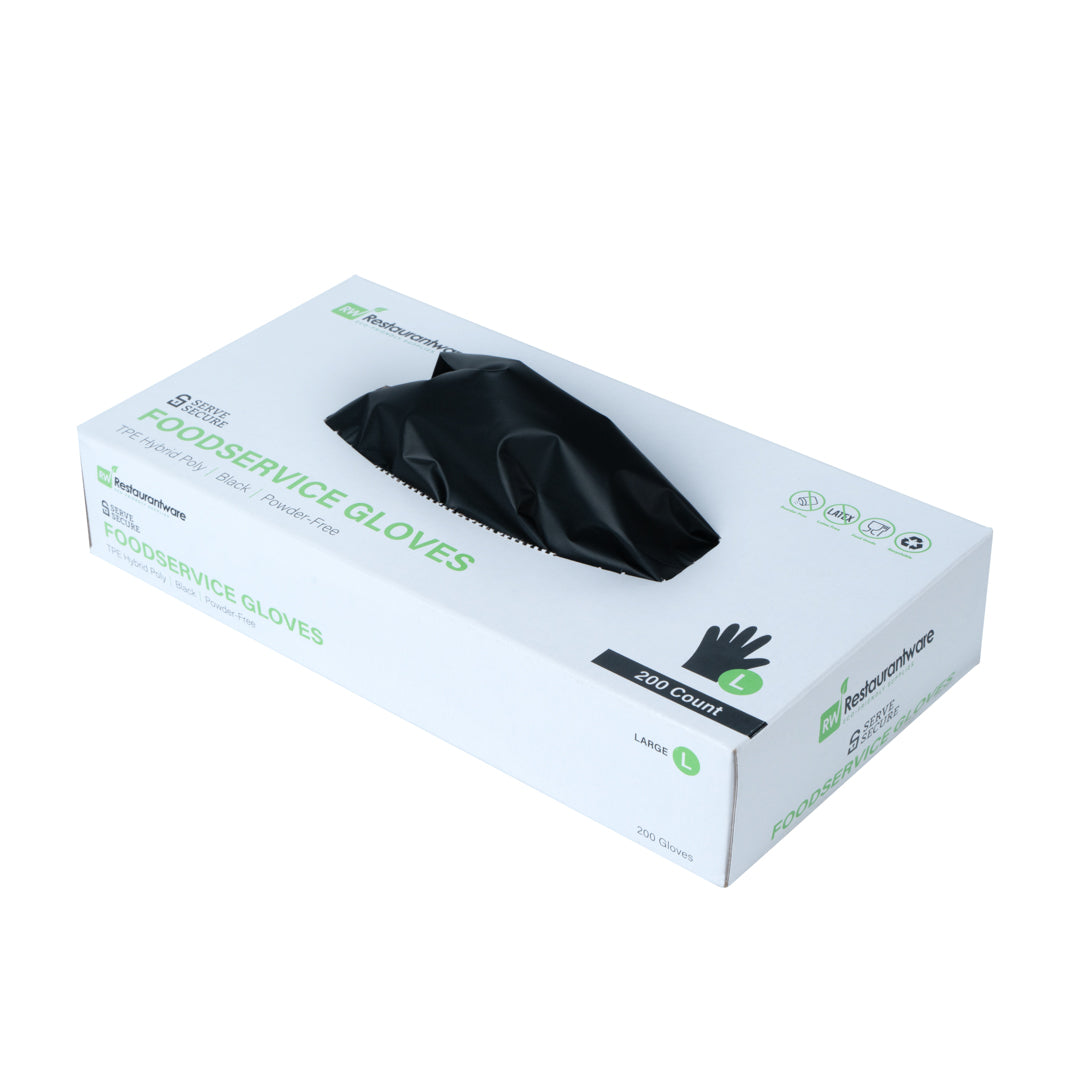 Serve Secure Black TPE Hybrid Plastic Large Foodservice Glove - Latex Free, Powder Free - 10" x 9 1/4" - 1000 count box