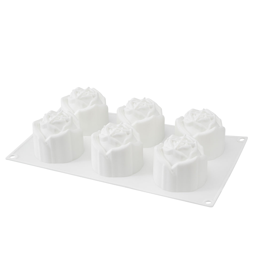 Pastry Tek Silicone Rose Baking Mold - 6-Compartment - 10 count box