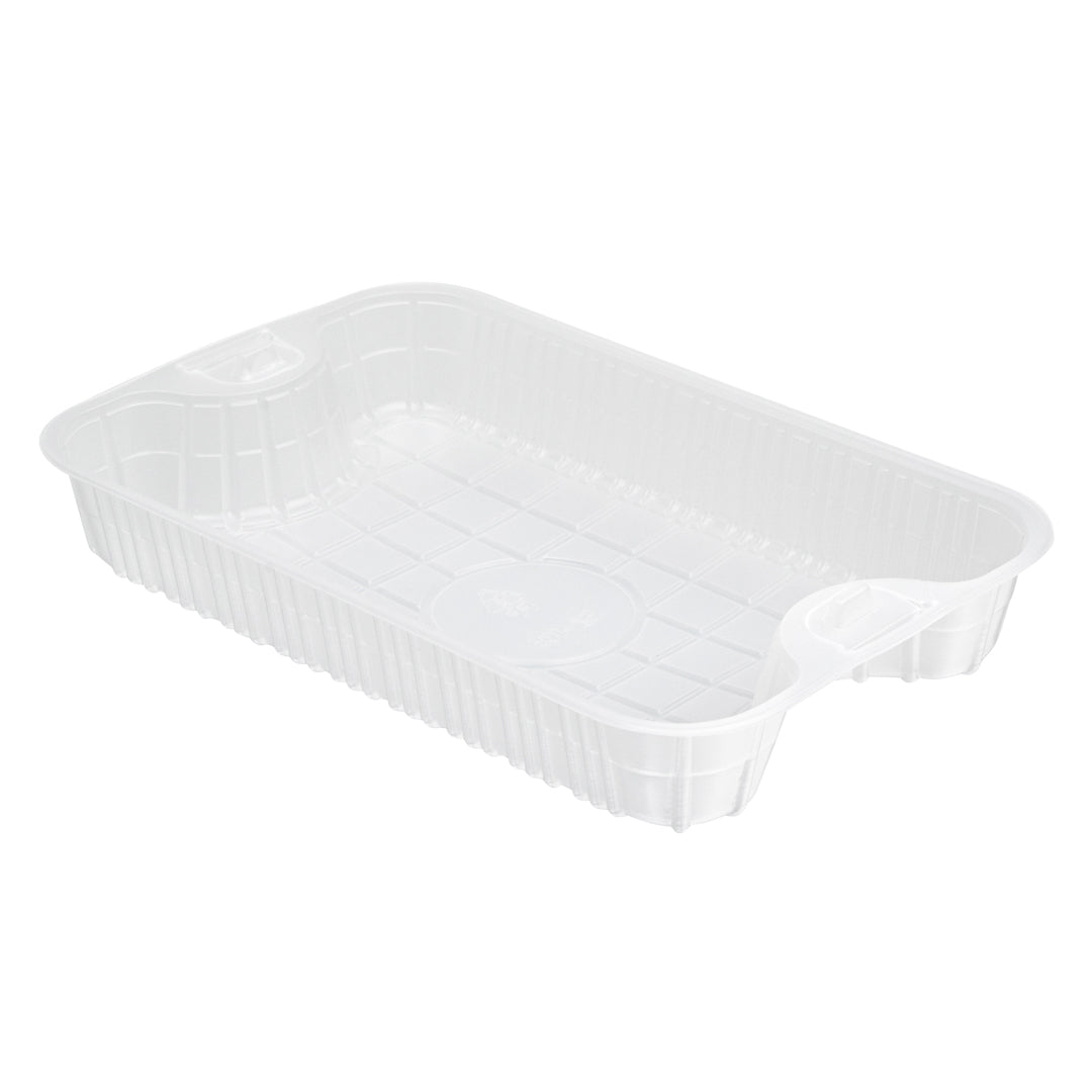 Futura 10 oz White Plastic Insert Tray - 1-Compartment, Fits 32 and 37 oz Containers, Microwavable - 6 1/2" x 4 1/4" x 1" - 100 count box