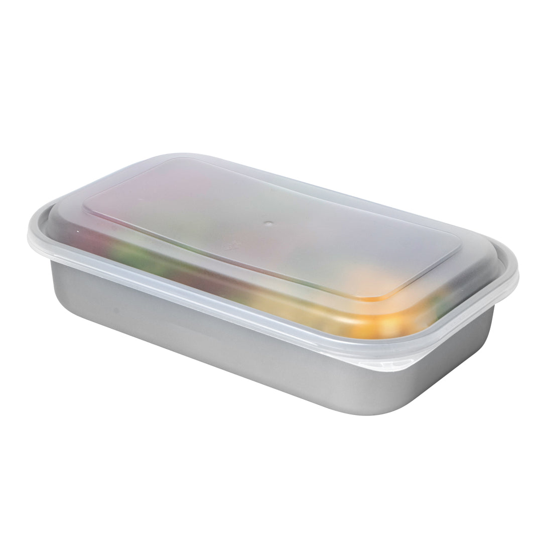 Futura 24 oz Silver Plastic Heavy Duty Container - with Frosted Lid, Microwavable, Inserts Available - 8 1/4" x 5" x 2 1/4" - 100 count box