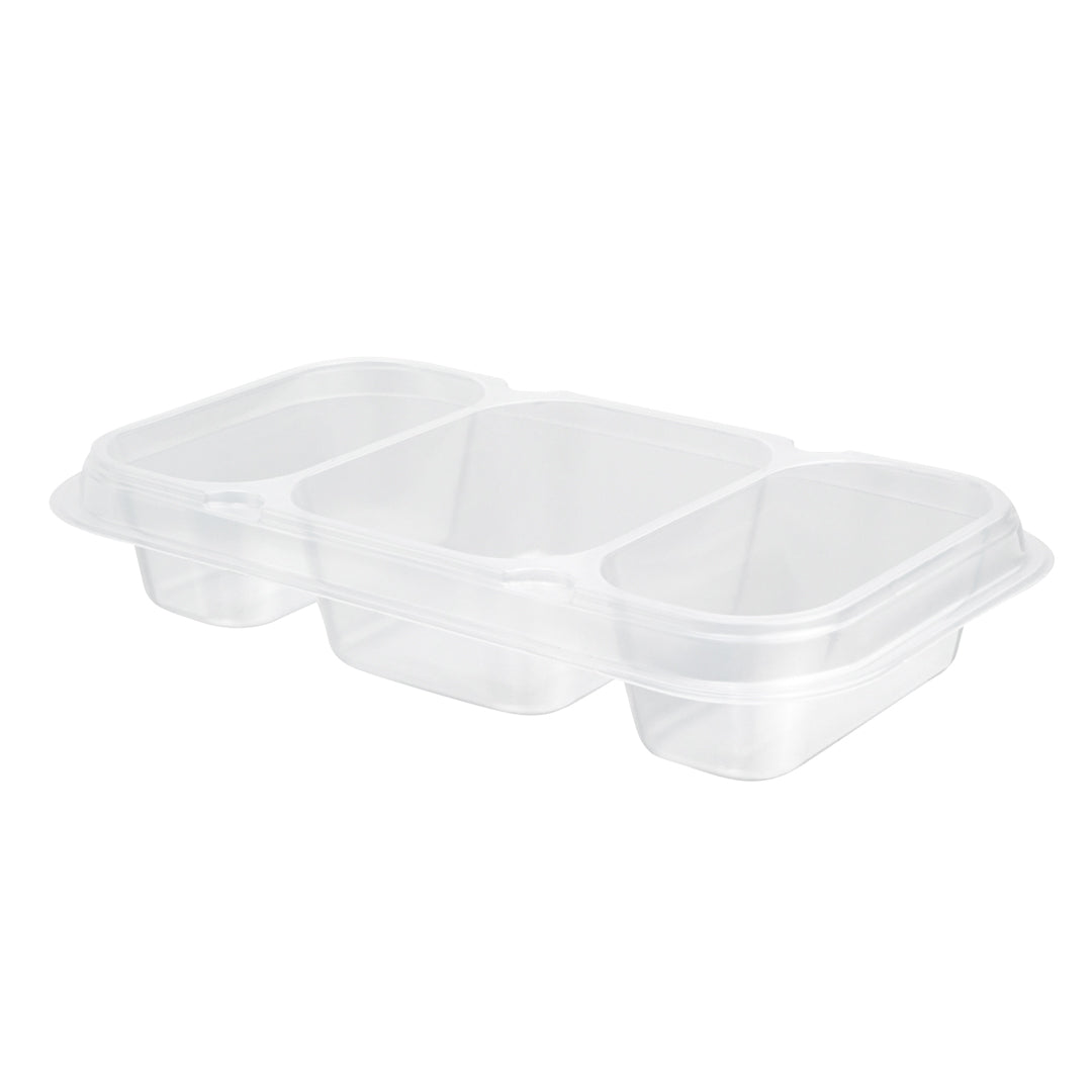 Futura 15 oz Clear Plastic Heavy Duty 3-Compartment Insert Tray - Fits 24, 34 and 44 oz Containers, Microwavable - 100 count box