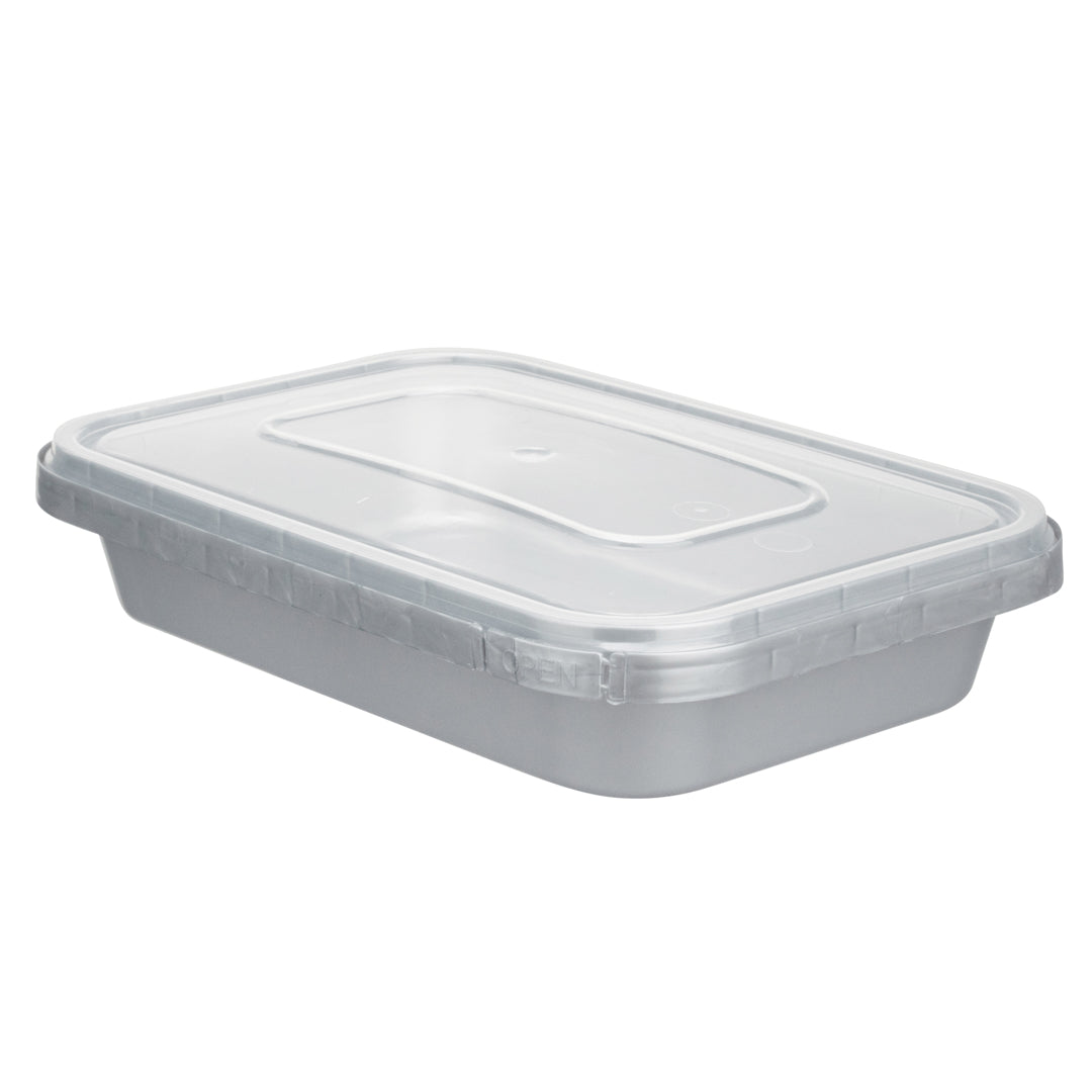 Futura 18 oz Silver Plastic Tamper-Evident Container - with Clear Lid, Microwavable - 7" x 4 3/4" x 1 1/4" - 100 count box