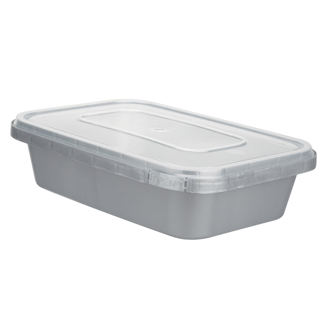 Futura 24 oz Silver Plastic Tamper-Evident Container - with Clear Lid, Microwavable - 7" x 4 3/4" x 1 3/4" - 100 count box