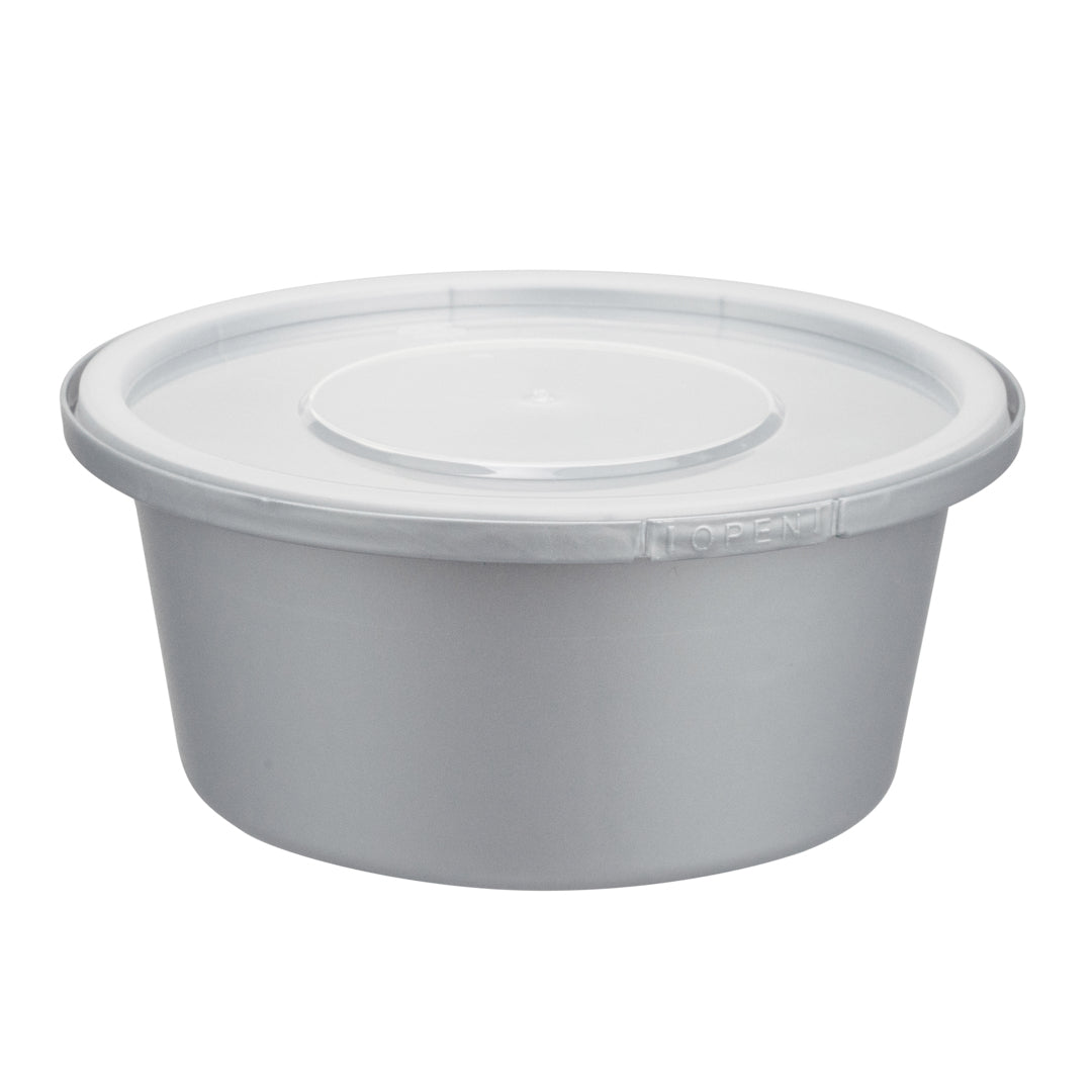 Futura 8 oz  Silver Plastic Tamper-Evident Bowl - with Clear Lid, Microwavable - 4 1/4" x 3 1/4" x 1 3/4" - 100 count box