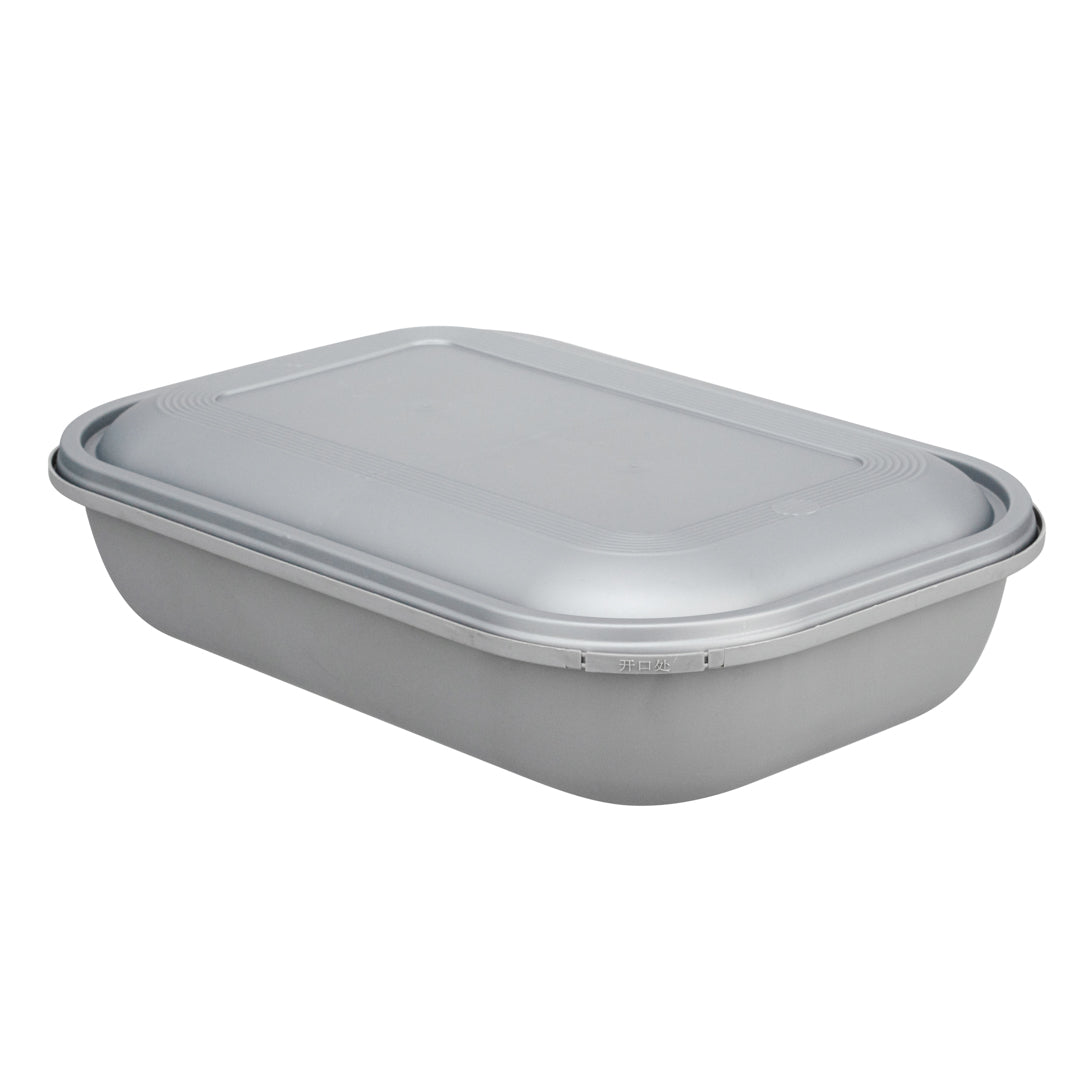 Futura 34 oz Matte Gray Plastic Tamper-Evident Take Out Container - with Lid, Microwavable - 8 3/4" x 6" x 2 1/4" - 100 count box