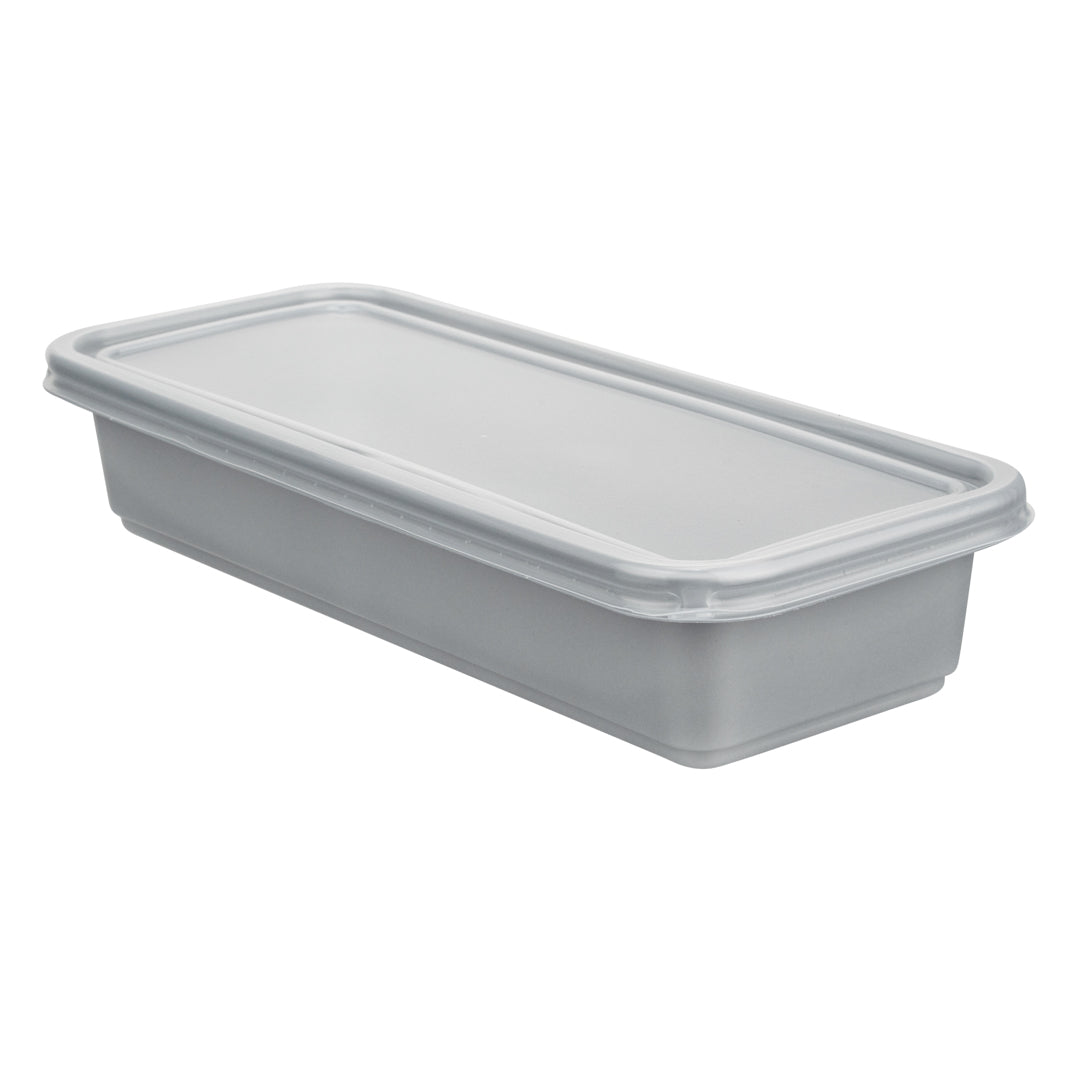 Futura 20 oz Silver Plastic Catering Container - with Clear Lid, Microwavable - 8 3/4" x 3 3/4" x 1 3/4" - 100 count box