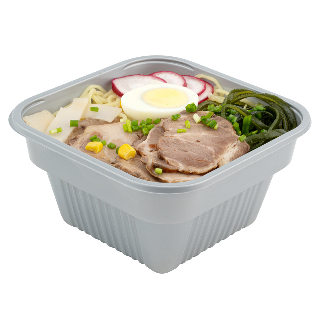 Futura 34 oz Silver Plastic Take Out Bowl - with Lid, Microwavable, Inserts Available - 6" x 6" x 3 1/4" - 100 count box