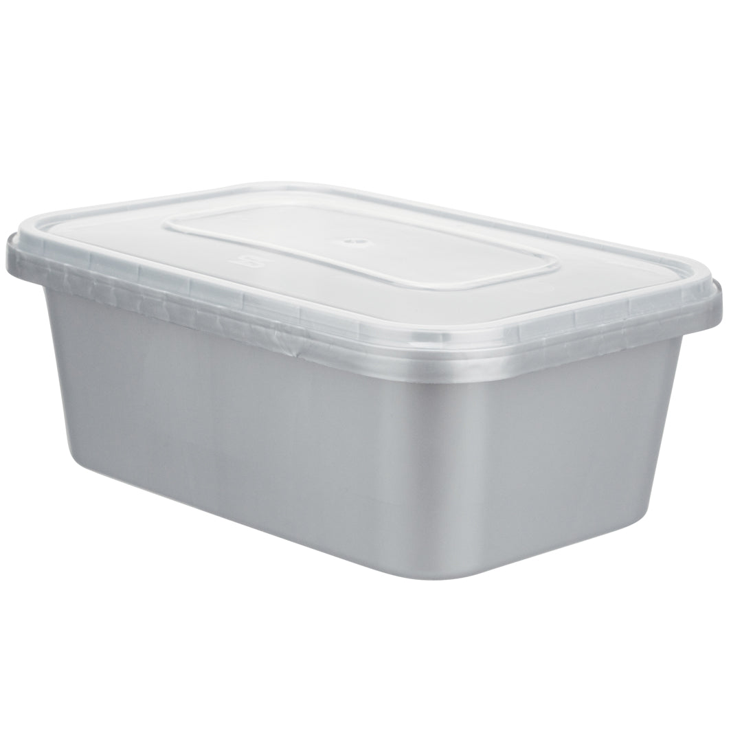 Futura 35 oz Silver Plastic Tamper-Evident Container - with Clear Lid, Microwavable - 7" x 4 3/4" x 2 3/4" - 100 count box