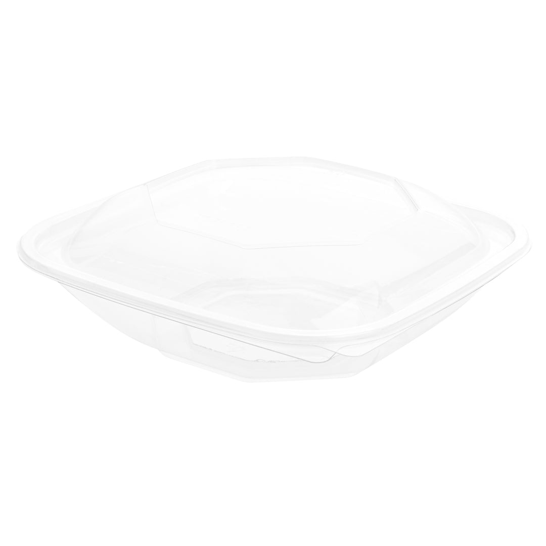 Thermo Tek 25 oz Square Clear Plastic Take Out Salad Bowl - with Lid, Anti-Fog - 7 1/2" x 7 1/2" x 2 3/4" - 100 count box