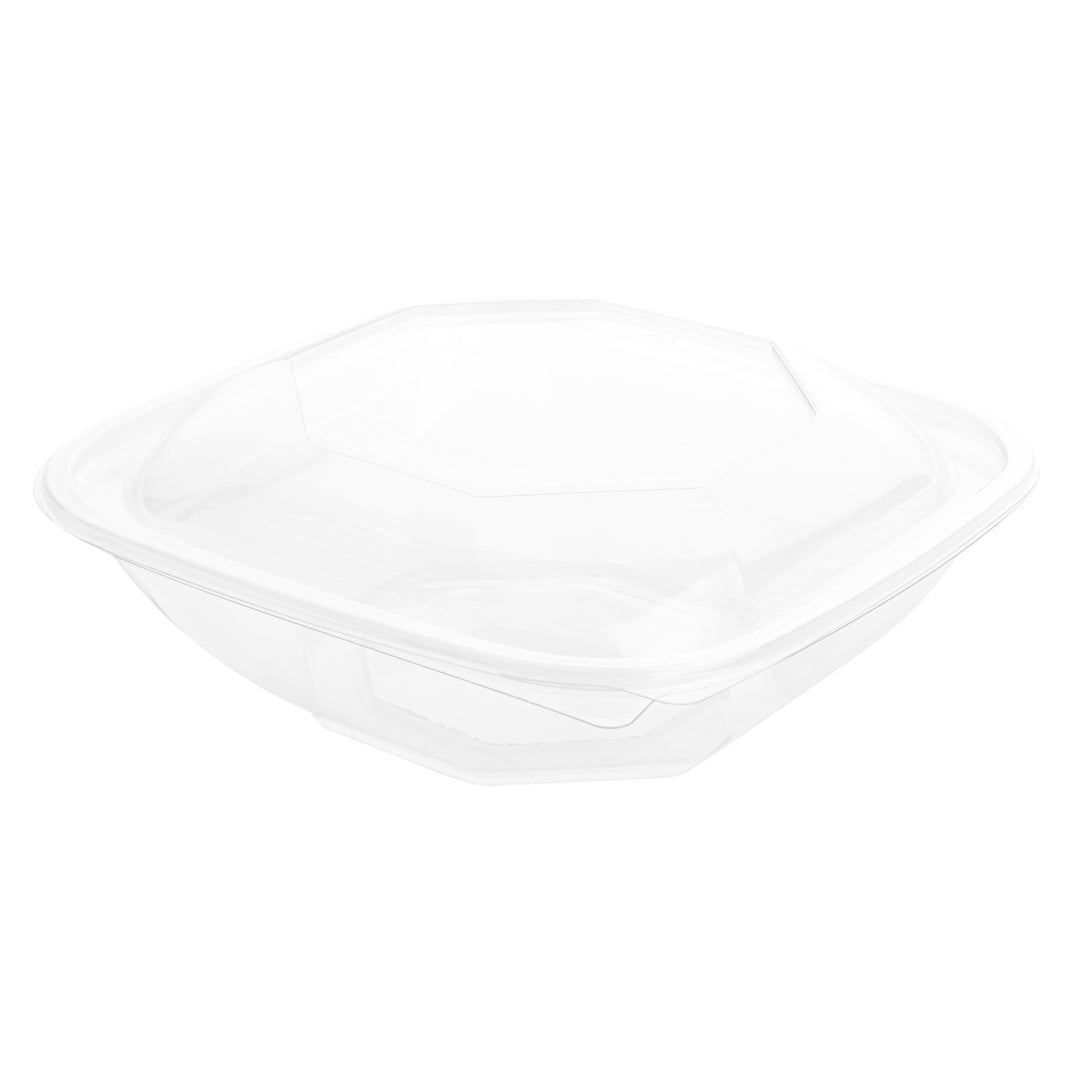 Thermo Tek 34 oz Square Clear Plastic Take Out Salad Bowl - with Lid, Anti-Fog - 7 1/2" x 7 1/2" x 3" - 100 count box