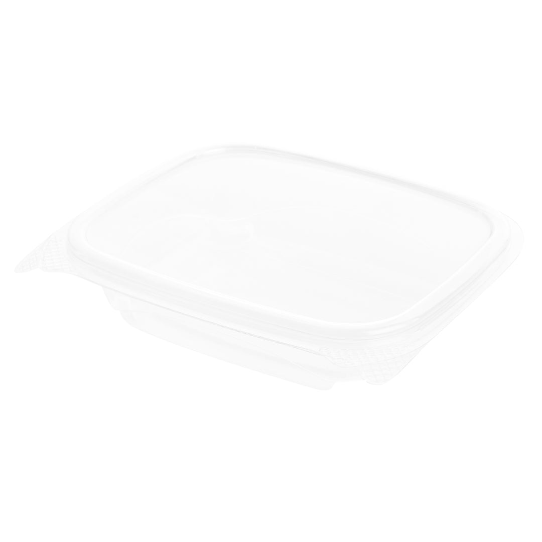 Thermo Tek 8 oz Rectangle Clear Plastic Deli / Snack Container - with Hinged Lid, Anti-Fog - 10" x 5 3/4" x 1 1/4" - 100 count box