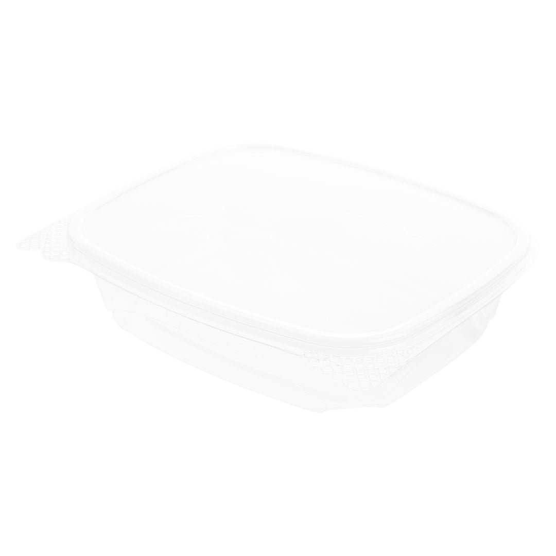 Thermo Tek 24 oz Rectangle Clear Plastic Deli / Snack Container - with Hinged Lid, Anti-Fog - 7 1/2" x 5 1/2" x 2" - 100 count box