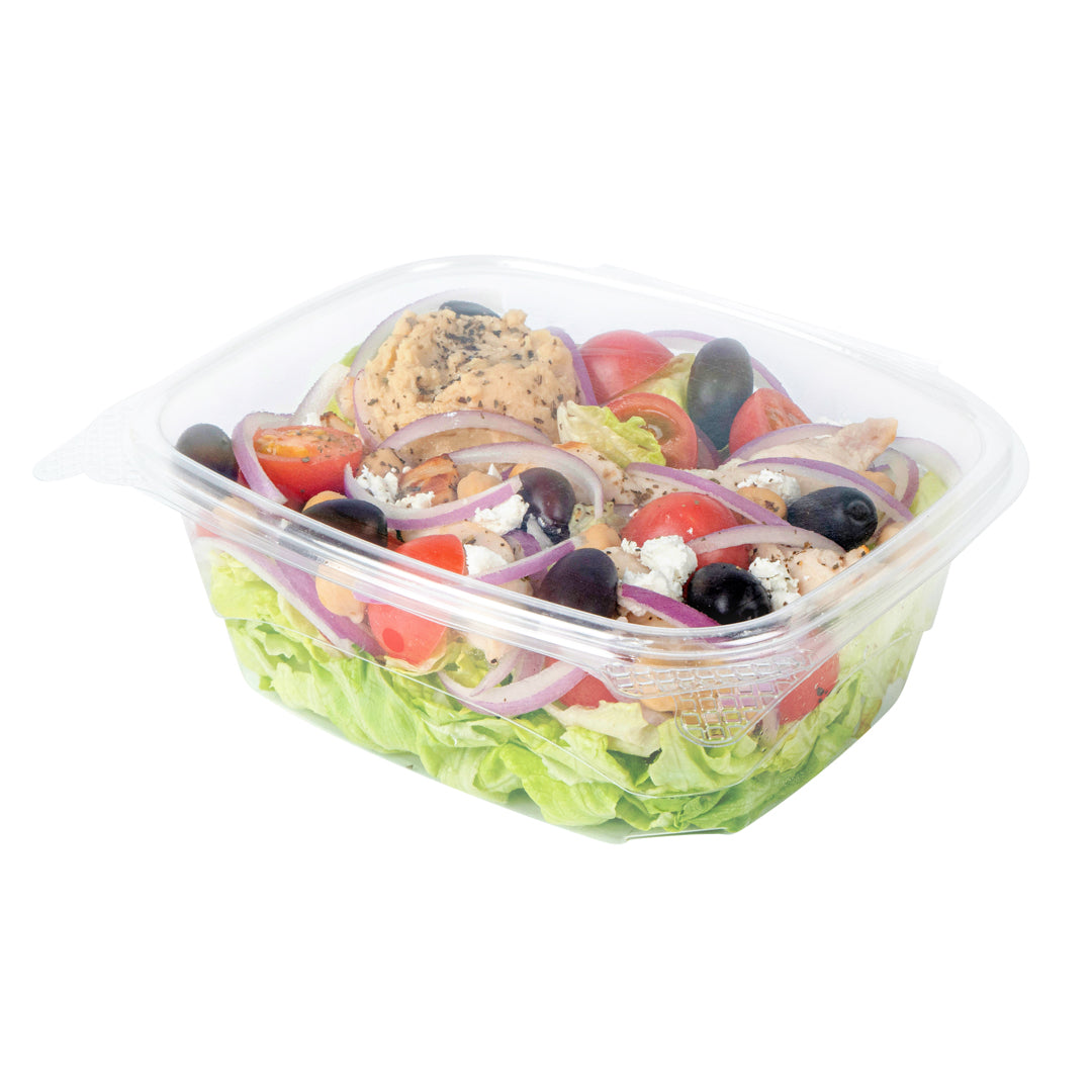 Thermo Tek 32 oz Rectangle Clear Plastic Deli / Snack Container - with Hinged Lid, Anti-Fog - 7 1/2" x 6 1/4" x 2 3/4" - 100 count box