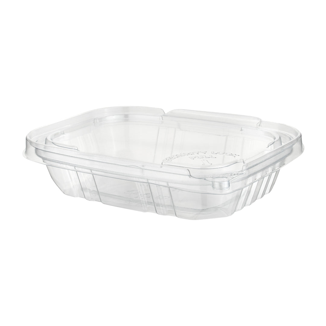 Tamper Tek 8 oz Rectangle Clear Plastic Container - with Hinged Lid, Tamper-Evident - 4 3/4" x 6" x 1 1/4" - 100 count box