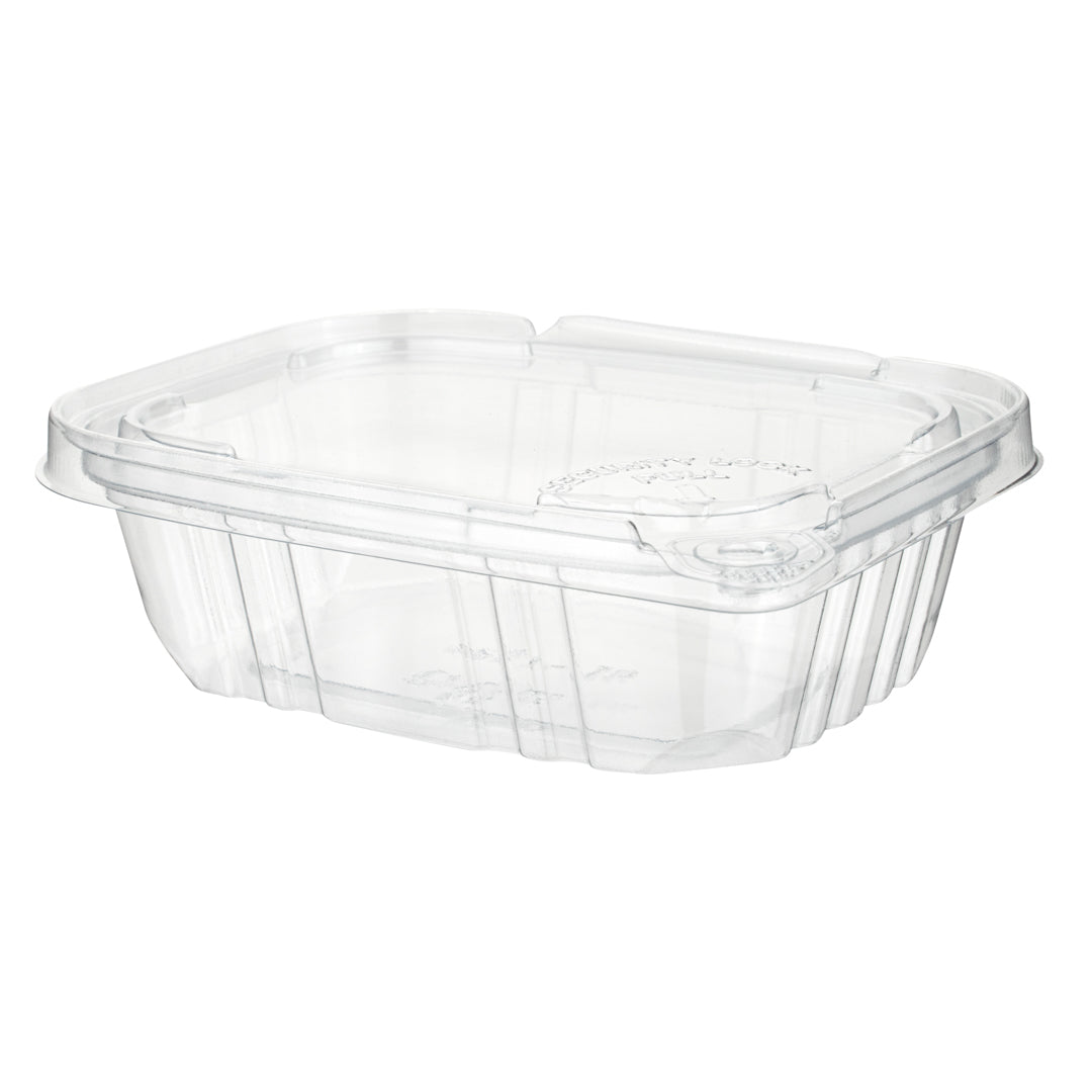 Tamper Tek 12 oz Rectangle Clear Plastic Container - with Hinged Lid, Tamper-Evident - 4 3/4" x 6" x 1 1/2" - 100 count box