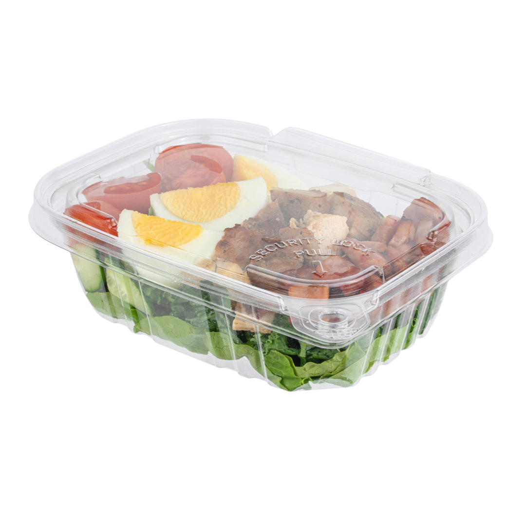 Tamper Tek 12 oz Rectangle Clear Plastic Container - with Hinged Lid, Tamper-Evident - 4 3/4" x 6" x 1 1/2" - 100 count box