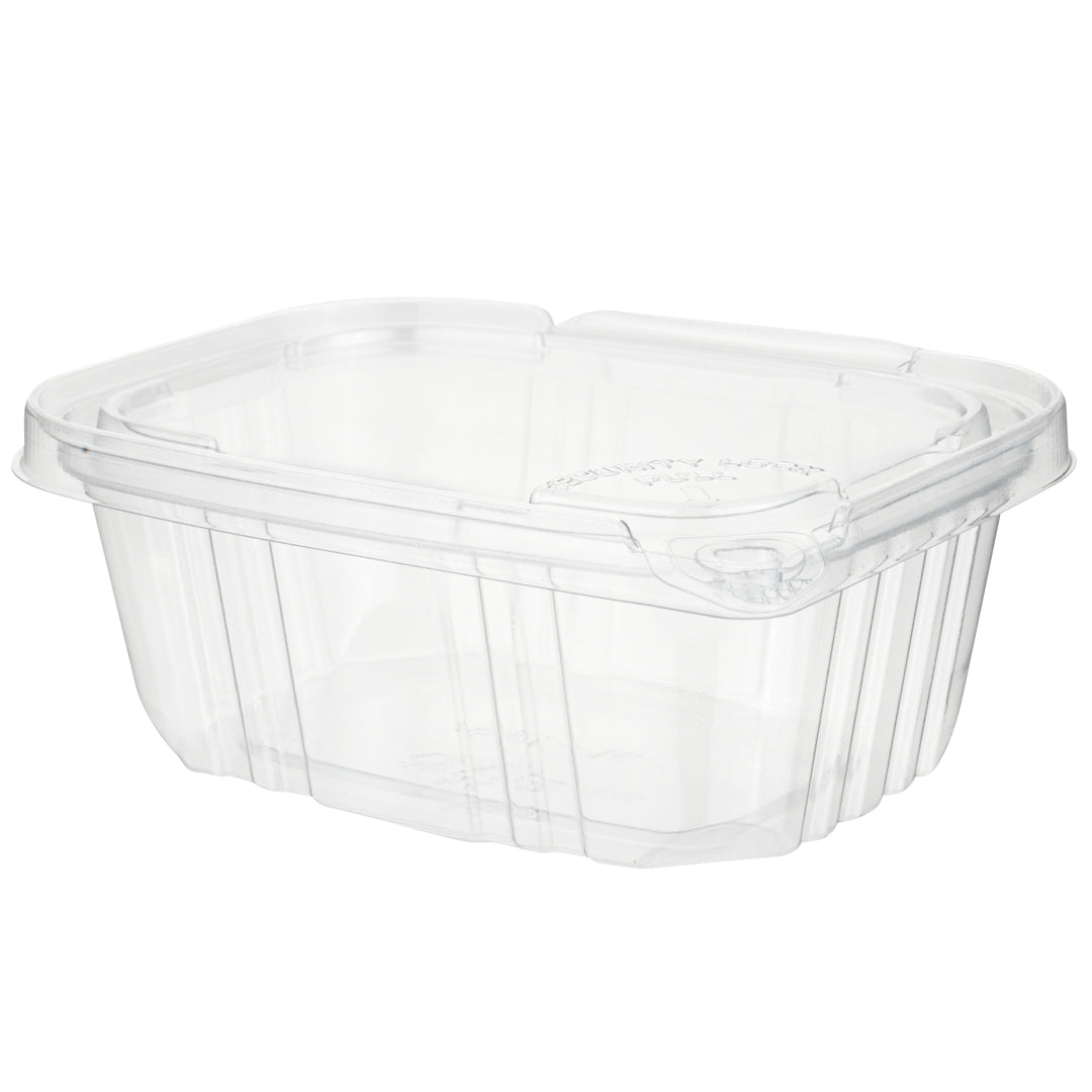 Tamper Tek 16 oz Rectangle Clear Plastic Container - with Hinged Lid, Tamper-Evident - 4 3/4" x 6" x 2" - 100 count box