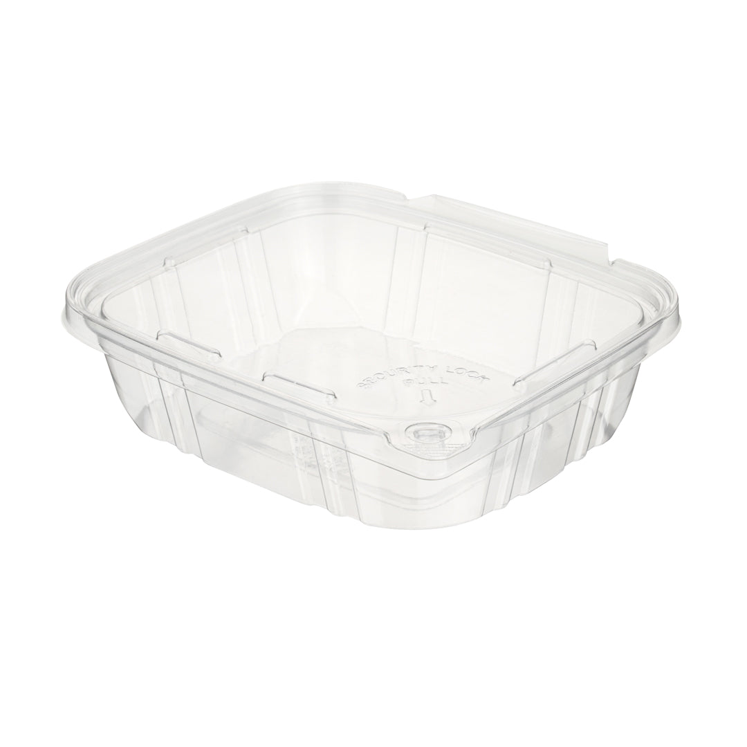 Tamper Tek 24 oz Rectangle Clear Plastic Container - with Hinged Lid, Tamper-Evident - 6 1/2" x 4 1/2" x 2" - 100 count box