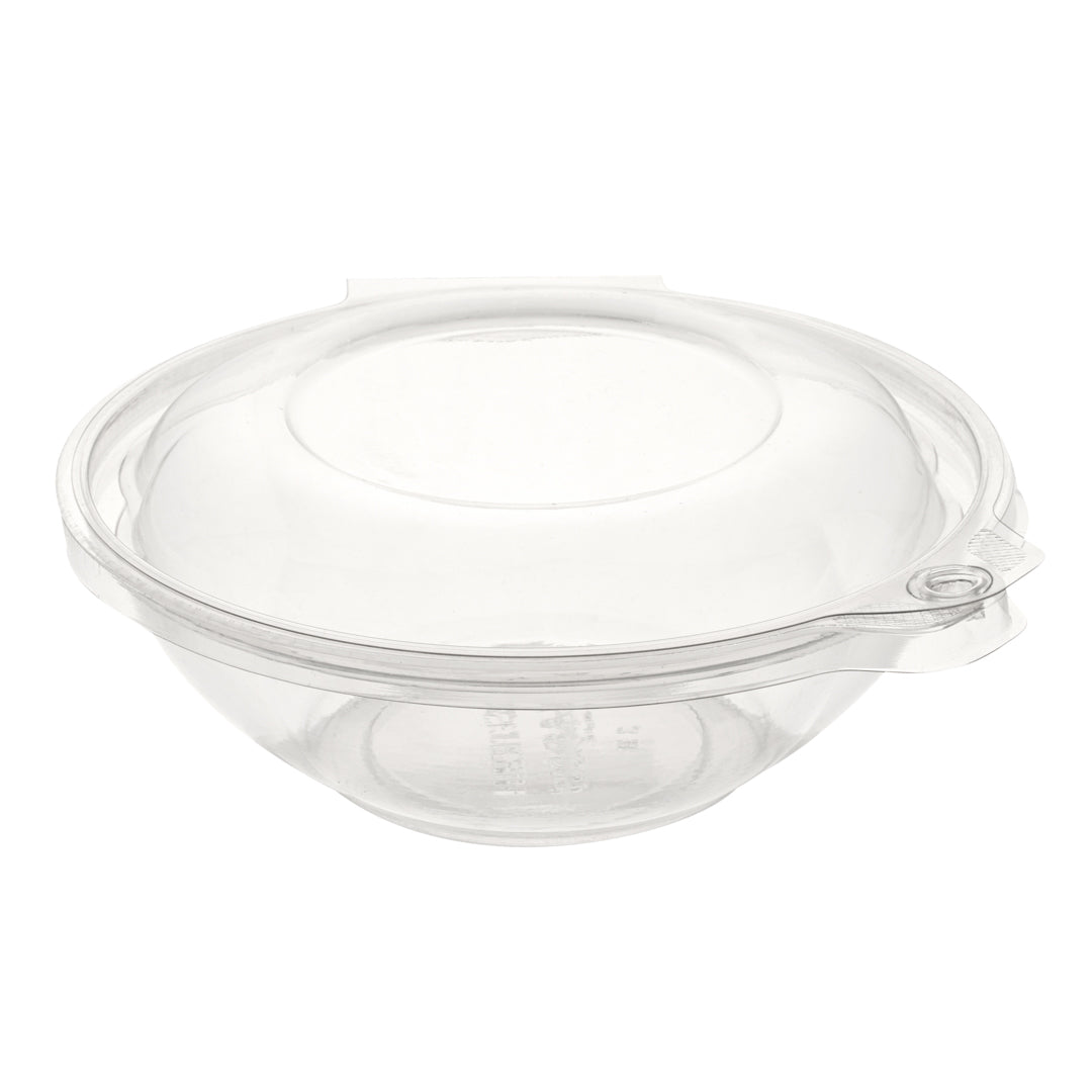 Tamper Tek 24 oz Round Clear Plastic Bowl - with Hinged Lid, Tamper-Evident - 7" x 7" x 2 3/4" - 100 count box